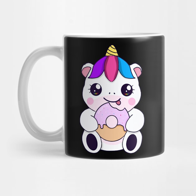 Kawaii Unicorn eating Donut by dukito